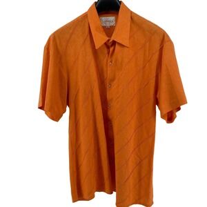 Samia Textured Camp Shirt Mens XXL Orange Short Sleeve Button Up Vacay